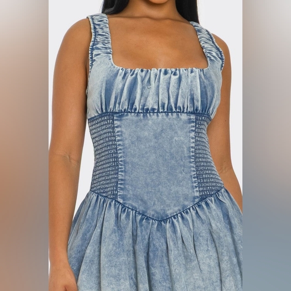 Denim Bubble Mini Dress - Picture 6 of 7